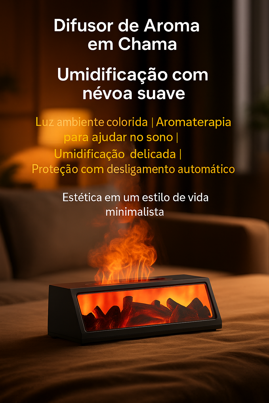 Lareira e Difusor de Óleos Essenciais 7 Cores