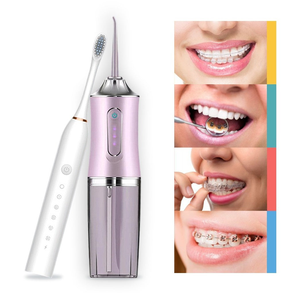 Kit Escova Elétrica + Irrigador Bucal 2 em 1 – Limpeza Completa, USB Recarregável